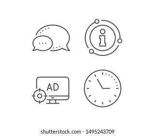 Seo adblock line icon. Chat bubble, info sign elements. Search engine optimization sign. Target symbol. Linear seo adblock outline icon. Information bubble. Vector
