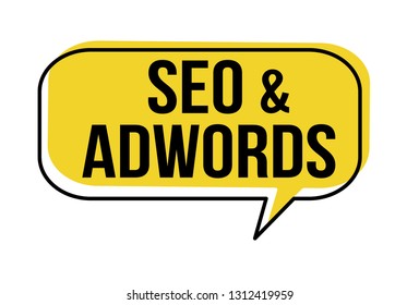 Seo and adwords speech bubble on white background, vector illustration