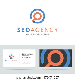 SEO Agency Logo And Business Card Template. Vector Illustration.