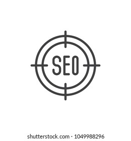 SEO in aim outline icon. linear style sign for mobile concept and web design. Target seo simple line vector icon. Symbol, logo illustration. Pixel perfect vector graphics