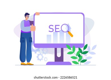 Seo analysis concept with people scene in flat design.