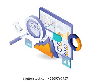 SEO analysis cycle diagnostic analyst flat illustration concept