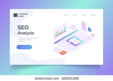 SEO analysis isometric. landing page vector template