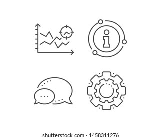 Seo analysis line icon. Chat bubble, info sign elements. Web targeting chart sign. Traffic management symbol. Linear seo analysis outline icon. Information bubble. Vector