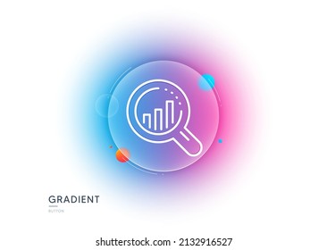 Icono de línea de análisis de sesión. Botón de desenfoque degradado con gafas. Signo de gráfico de destinos Web. Símbolo de gestión de tráfico. Diseño de vidrio transparente. Icono de línea de análisis de sesión. Vector