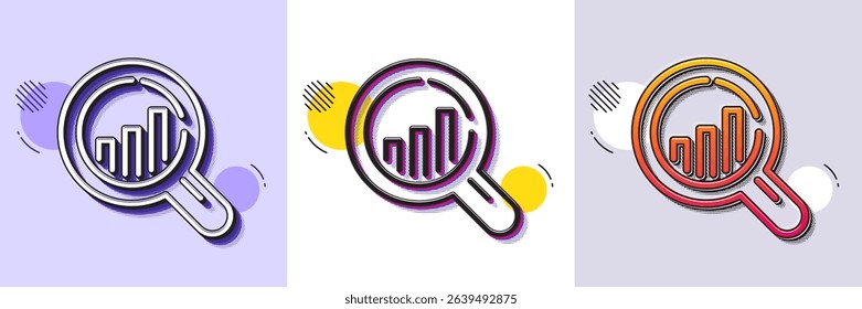 Seo analysis line icon. Halftone dotted pattern. Gradient icon with grain shadow. Web targeting chart sign. Traffic management symbol. Line seo analysis icon. Various designs. Vector