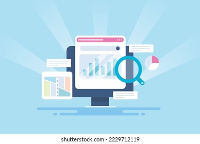 SEO analysis software, SEO tool, SEO audit, Website optimization, Website traffic data - background illustration vector with icons