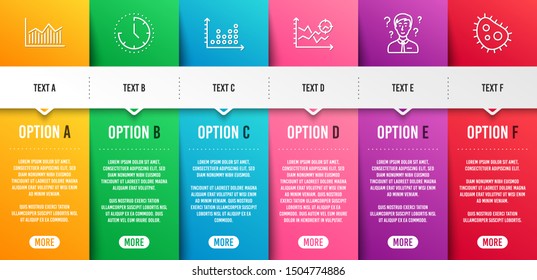 Seo analysis, Support consultant and Money diagram line icons set. Infographic timeline. Time, Dot plot and Bacteria signs. Targeting chart, Question mark, Currency diagram. Clock. Science set. Vector