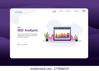 SEO analysis Website template design. Modern vector illustration concept of web page design for website and mobile website development. Easy to edit and customize.