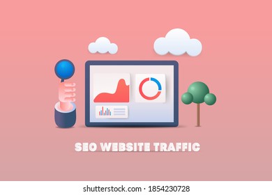 SEO analysis, website  traffic, SEO analytics, Traffic growth, Marketing data - conceptual modern vector illustration banner