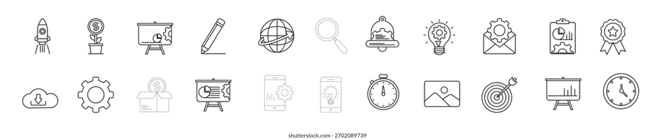 seo analytics black line icon vector