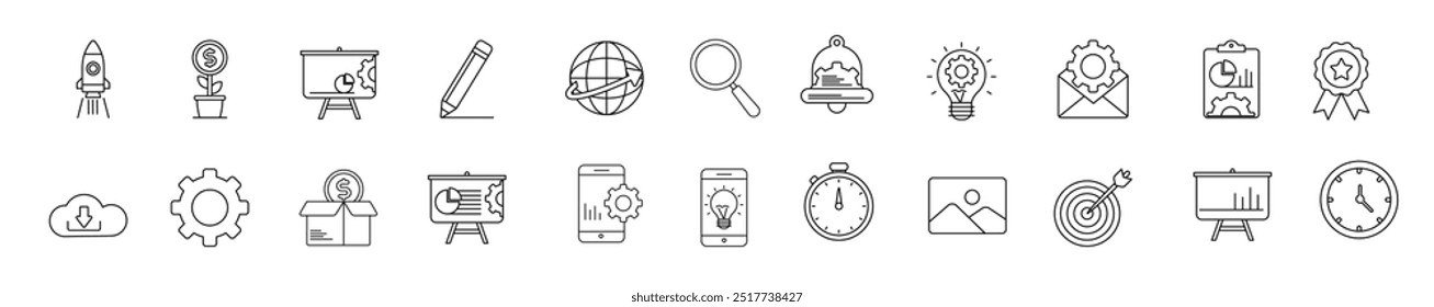 SEO analytics black line vector icons