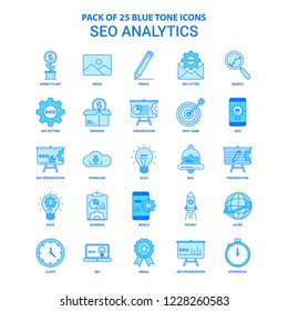 SEO Analytics Blue Tone Icon Pack - 25 Icon Sets