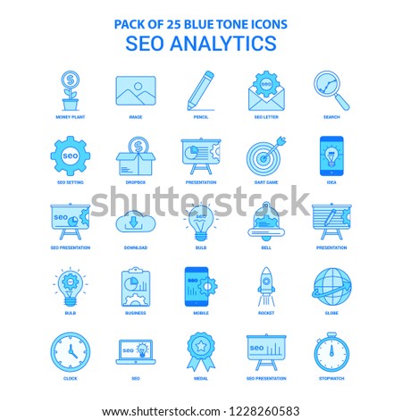 SEO Analytics Blue Tone Icon Pack - 25 Icon Sets