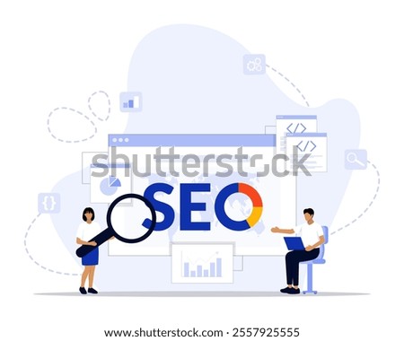 Seo analytics concept illustration. Suitable for landing page, ui, web, App intro card, editorial, flyer, and banner.