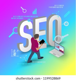 	
SEO analytics concept on modern background. 