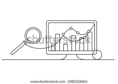 Seo analytics Continuous line art vector illustration on white background