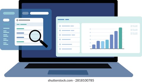 SEO analytics dashboard and data analysis vector.