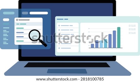 SEO analytics dashboard and data analysis vector.