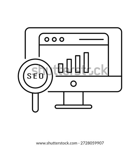 SEO Analytics Line Icon With Website Dashboard And Search Performance Chart