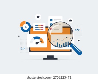 Seo analytics busca dados insight tendências de tráfego métricas de desempenho estrutura do painel de controle dando clara compreensão para melhor classificação e forte seo otimization analytics workflow ilustração