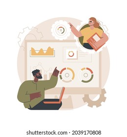 SEO analytics team abstract concept vector illustration. SEO optimization, online internet promotion, search engine visibility, content marketing, analytics tools and measurement abstract metaphor.