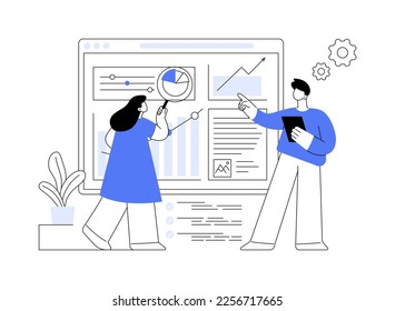 SEO analytics team abstract concept vector illustration. SEO optimization, online internet promotion, search engine visibility, content marketing, analytics tools and measurement abstract metaphor.