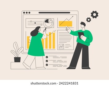 SEO analytics team abstract concept vector illustration. SEO optimization, online internet promotion, search engine visibility, content marketing, analytics tools and measurement abstract metaphor.