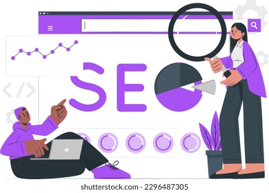 Equipo de análisis SEO Vector de iluminación plana de negocios