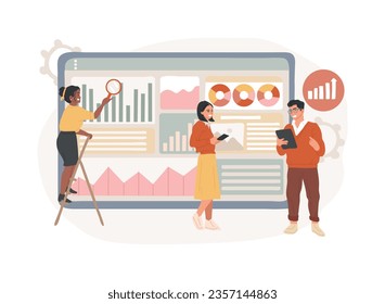 SEO analytics team isolated concept vector illustration. SEO optimization, online internet promotion, search engine visibility, content marketing, analytics tools and measurement vector concept.