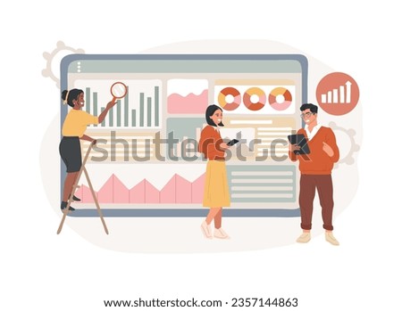 SEO analytics team isolated concept vector illustration. SEO optimization, online internet promotion, search engine visibility, content marketing, analytics tools and measurement vector concept.