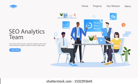 SEO Analytics Team Vector Illustration Concept , Suitable for web landing page, ui, mobile app, editorial design, flyer, banner, and other related occasion