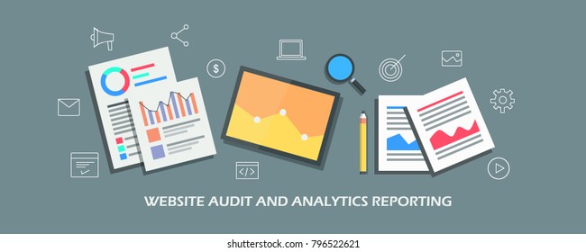 SEO Analytics, Website Audit, SEO Report Flat Vector Illustration With Icons