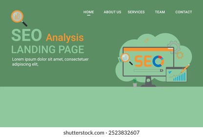 SEO analytics website landing page strategy concept elements background.