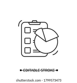 SEO Audit Icon. Checklist Line Pictogram With Data Chart. Concept Of Web Site Review, Content Analytics And Search Engine Optimization. Editable Stroke Vector Illustration For Digital Marketing 