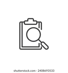 SEO Audit line icon. linear style sign for mobile concept and web design. A clipboard or with a magnifying glass outline vector icon. Symbol, logo illustration. Vector graphics