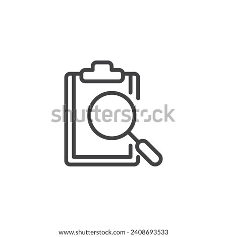 SEO Audit line icon. linear style sign for mobile concept and web design. A clipboard or with a magnifying glass outline vector icon. Symbol, logo illustration. Vector graphics