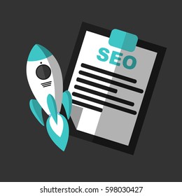 SEO banner concept spaceship rocket