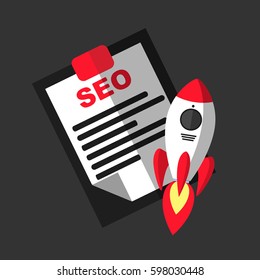 SEO banner concept spaceship rocket