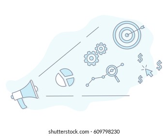 Seo banner concept vector illustration with megaphone