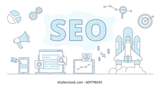 Seo banner concept vector illustration wide