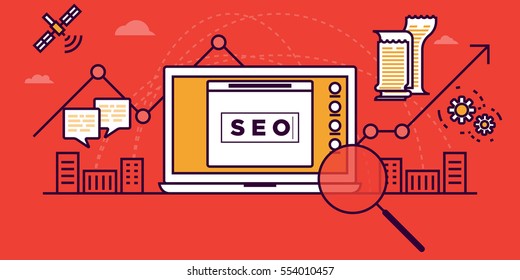 SEO Banner Design in Flat Linear Vector Style