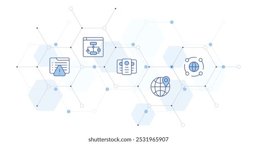 Ilustración vectorial de Anuncio Seo con estilo de icono en el medio. Icono de línea Duotone. Contiene mapa del sitio, advertencia, internet, geolocalización, interfaces.
