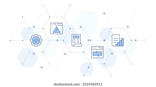 Ilustración vectorial de Anuncio Seo con estilo de icono en el medio. Icono de línea Duotone. Contiene informe de SEO, informe, repetición, engranaje, error.