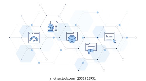 Seo Banner Vetor Illustration com estilo de ícone entre. ícone Duotônico de Linha. Contendo estratégia de conteúdo, Internet, navegador.