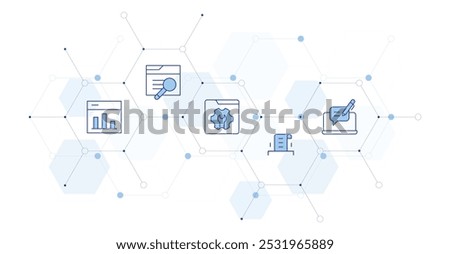 Seo Banner Vector Illustration with Icon Style in Between. Line Duotone icon. Containing web, data, statistics, online service, blogging.