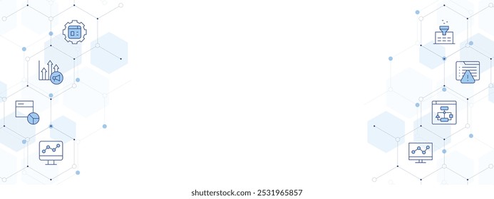 Seo Banner Vector Illustration with Two-sided Icon Style. Line Duotone icon. Containing sitemap, web analytics, web management, warning, line graph, filter, analytics, chart.