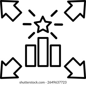 SEO bar chart with arrow and stars icon representing content performance tracking with transparent background