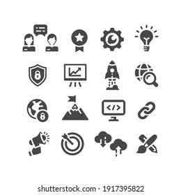 Seo black vector icon set. Search engine optimization, website symbols. Web business icons.