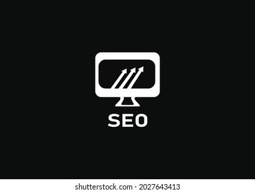 SEO Black And White Color Logo With Computer LCD And Arrow